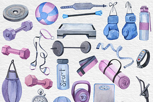 Watercolor Fitness Clipart Workout