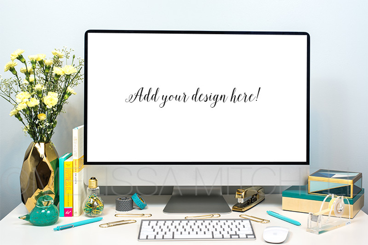 Aqua & Gold Styled imac Mockup #4, a Mac Mockup by MMStyledStock