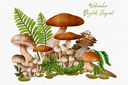 Mushroom Forest watercolor clipart, a Decorative Illustration by AkiraVilla (Thumbnail 6 of 11)
