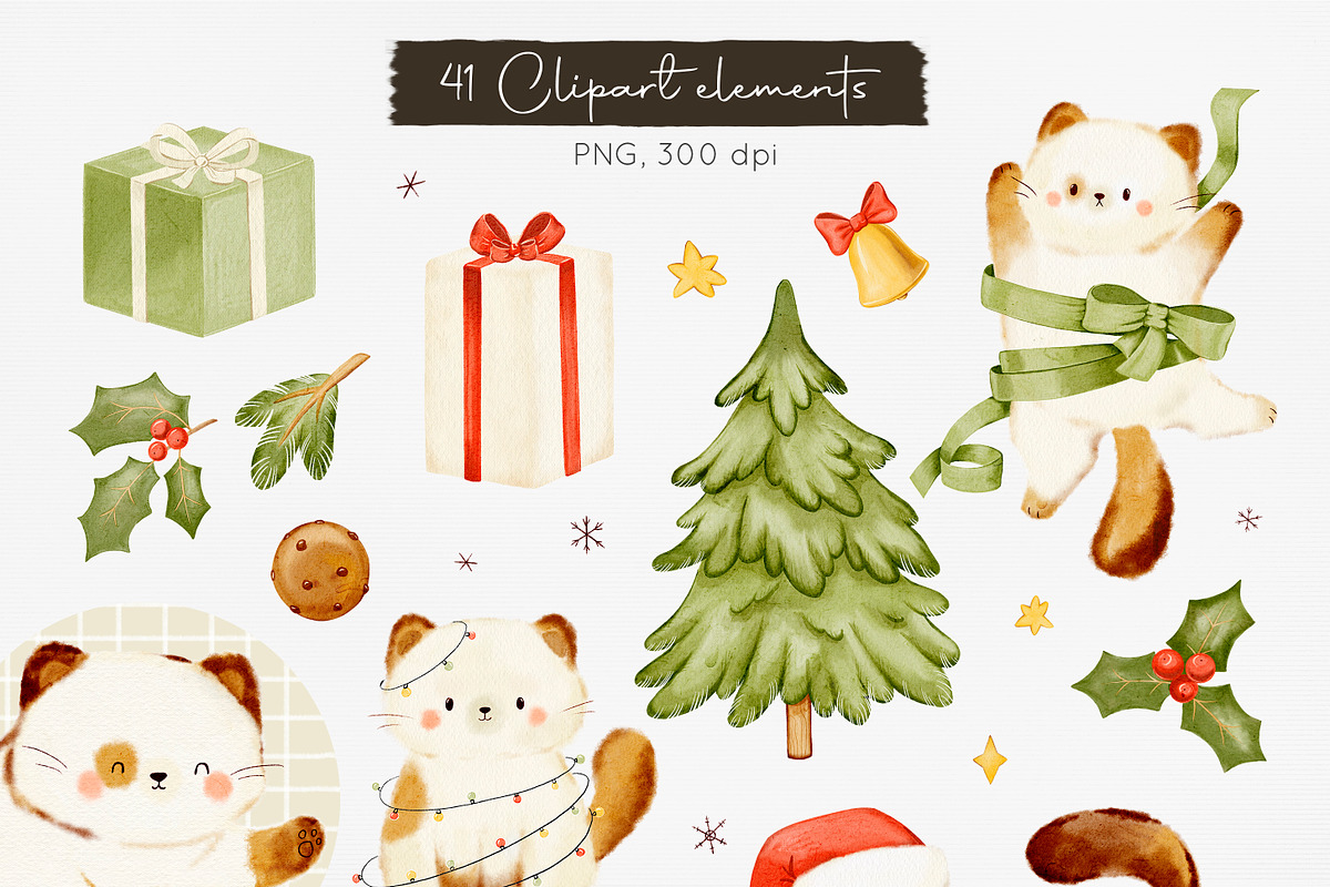 Meowy Christmas collection, an Animal Illustration by AfonshinaArt (Photo 8 of 9)