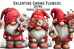 Valentine Gnome with Flowers Clipart, an Illustration by Dream Creation