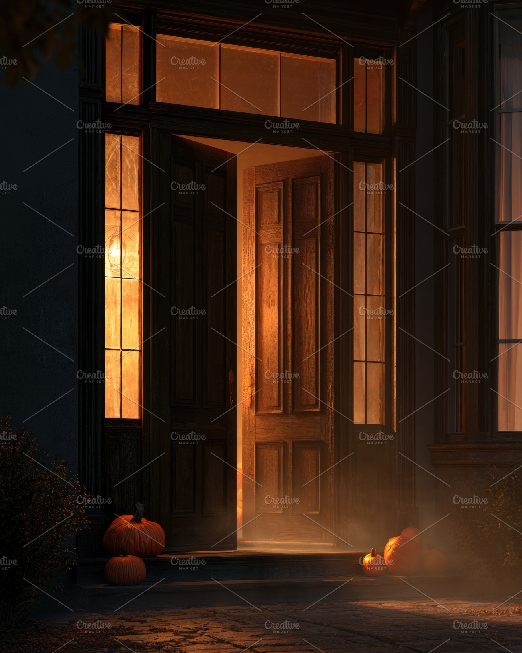 Haunted doorway with glowing orange light for Halloween, a Person Photo by José Manuel Gelpi