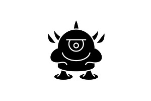 Funny Monster Black Icon, Vector