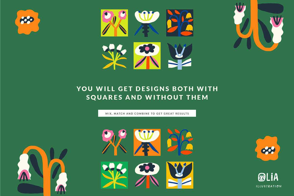 Bloom Blocks Naive Floral Clipart, a Decorative Illustration by Olia (Photo 15 of 25)
