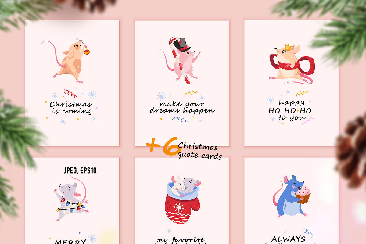 Mouse holiday cards. Cute Mice set., an Animal Illustration by WalnutBird (Photo 3 of 3)