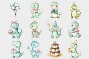 Watercolor Dino Birthday Clipart, a Seasonal Illustration by Design Market (Thumbnail 4 of 5)