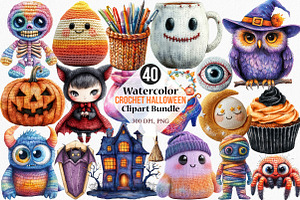 Watercolor Crochet Halloween Clipart, an Illustration by Canvas Craft