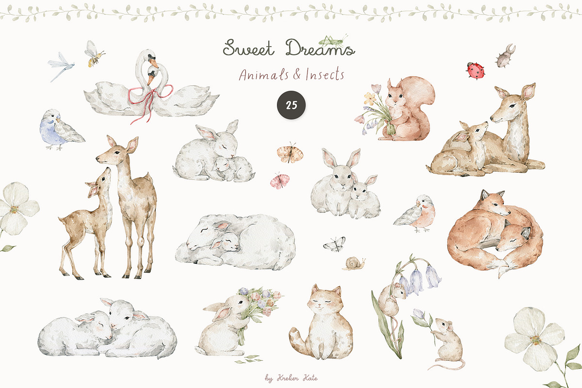 Sweet Dreams. Watercolor animals, an Animal Illustration by Kreker Kate (Photo 2 of 9)