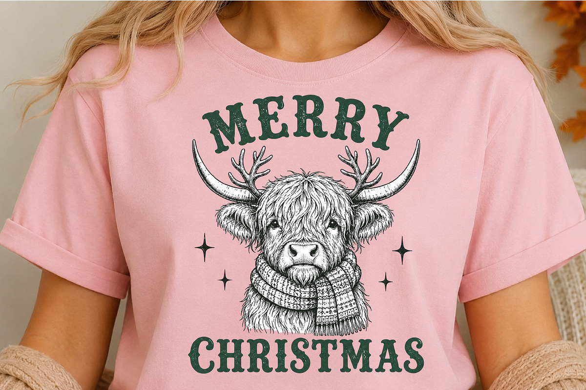 Funny Christmas Highland Cow, a Seasonal Illustration by DreamCafeArt (Photo 5 of 7)