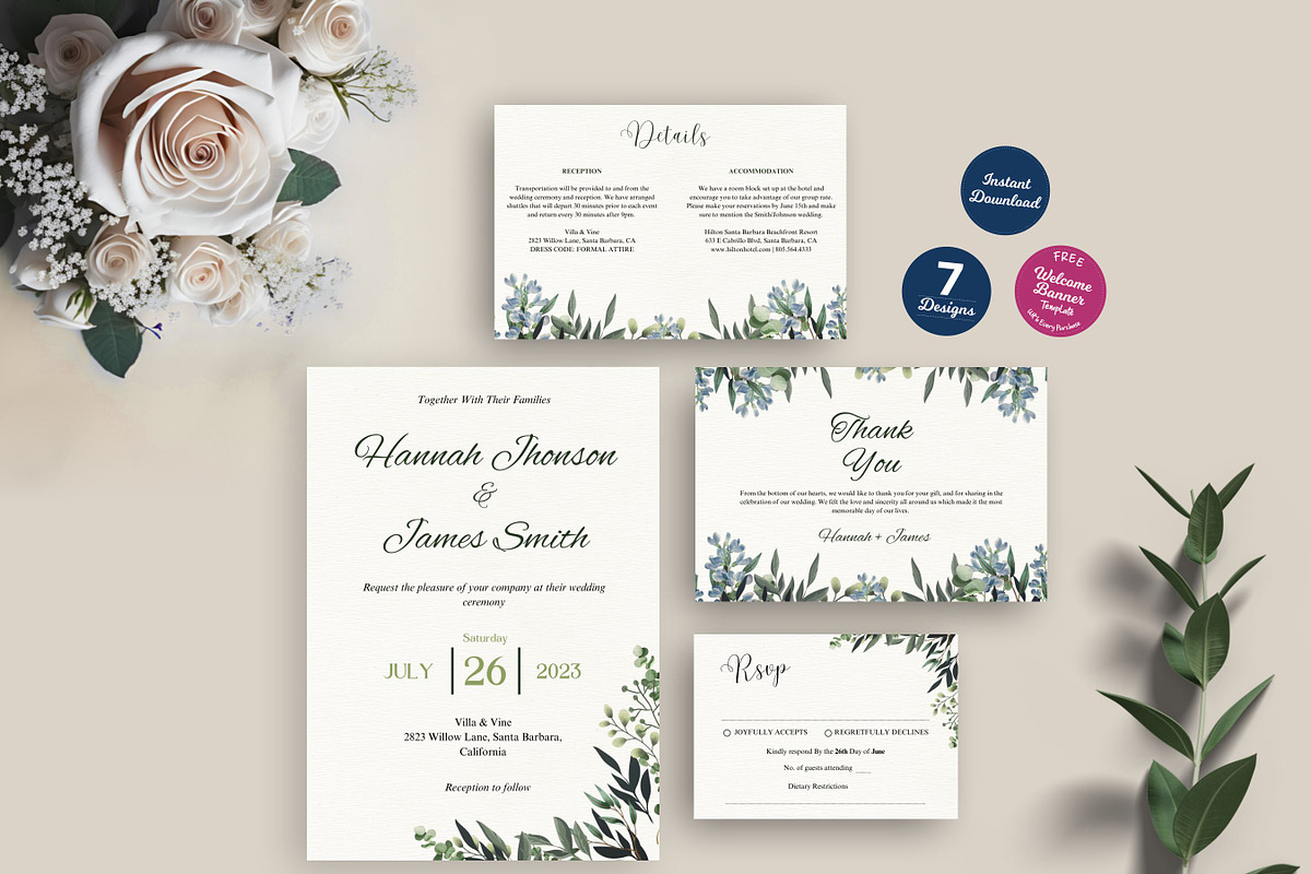 Greenery Wedding invite Set Canva, an Invitation Template by Aks-Designs (Photo 1 of 6)