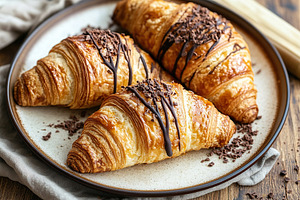 French pastry croissants, fresh baked, a Food & Drink Photo by AlyaAnd