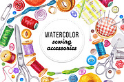 Watercolor sewing acsessories, an Illustration by Lina's store (Thumbnail 1 of 4)