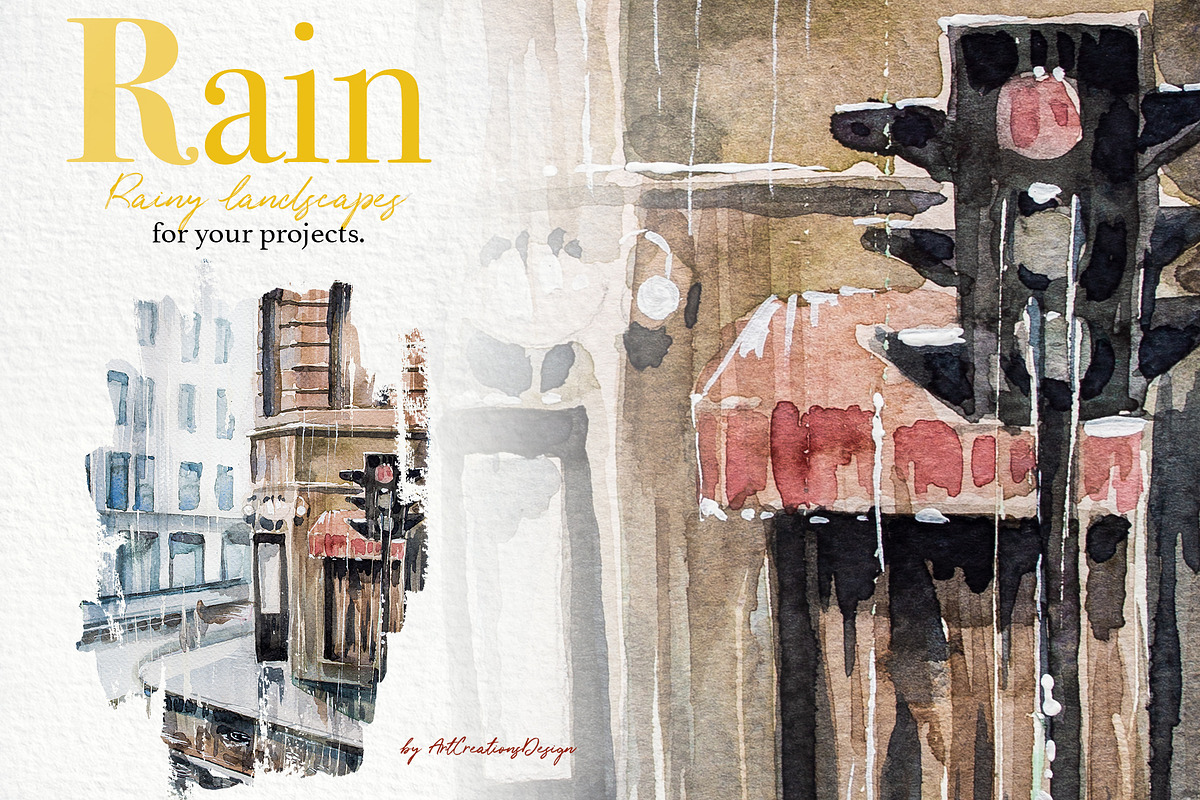 Watercolor Rain Clipart Set, a Seasonal Illustration by ArtCreationsDesign (Photo 11 of 12)