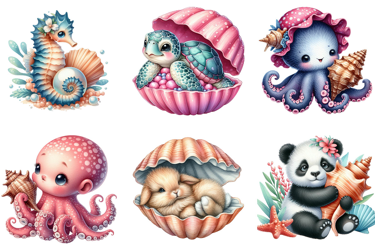 Seashell Baby Animals Clipart, an Illustration by DreamArtGraphic (Photo 4 of 4)