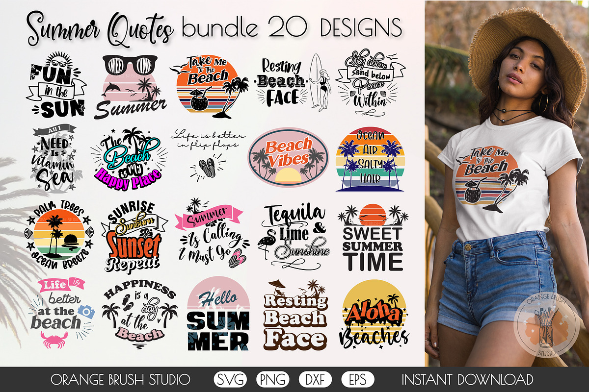 Summer Beach Quotes SVG Bundle, an Illustration by Orange Brush Studio (Photo 1 of 4)