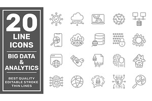 Data Processing line vector icon set