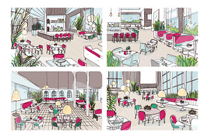 Cafe interior hand drawn set, a Decorative Illustration by Good Studio