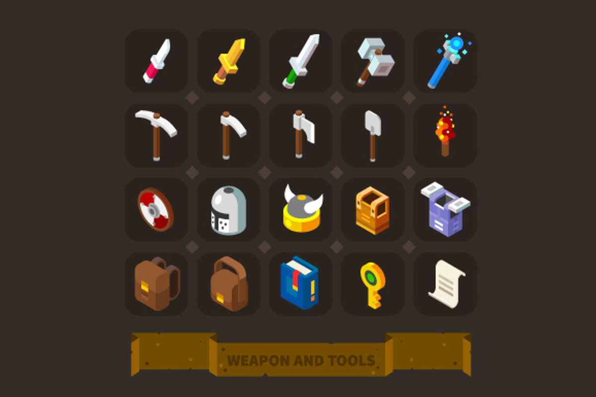 Fantasy Game Icons: Weapon and Armor, an Object Graphic by TastyVector