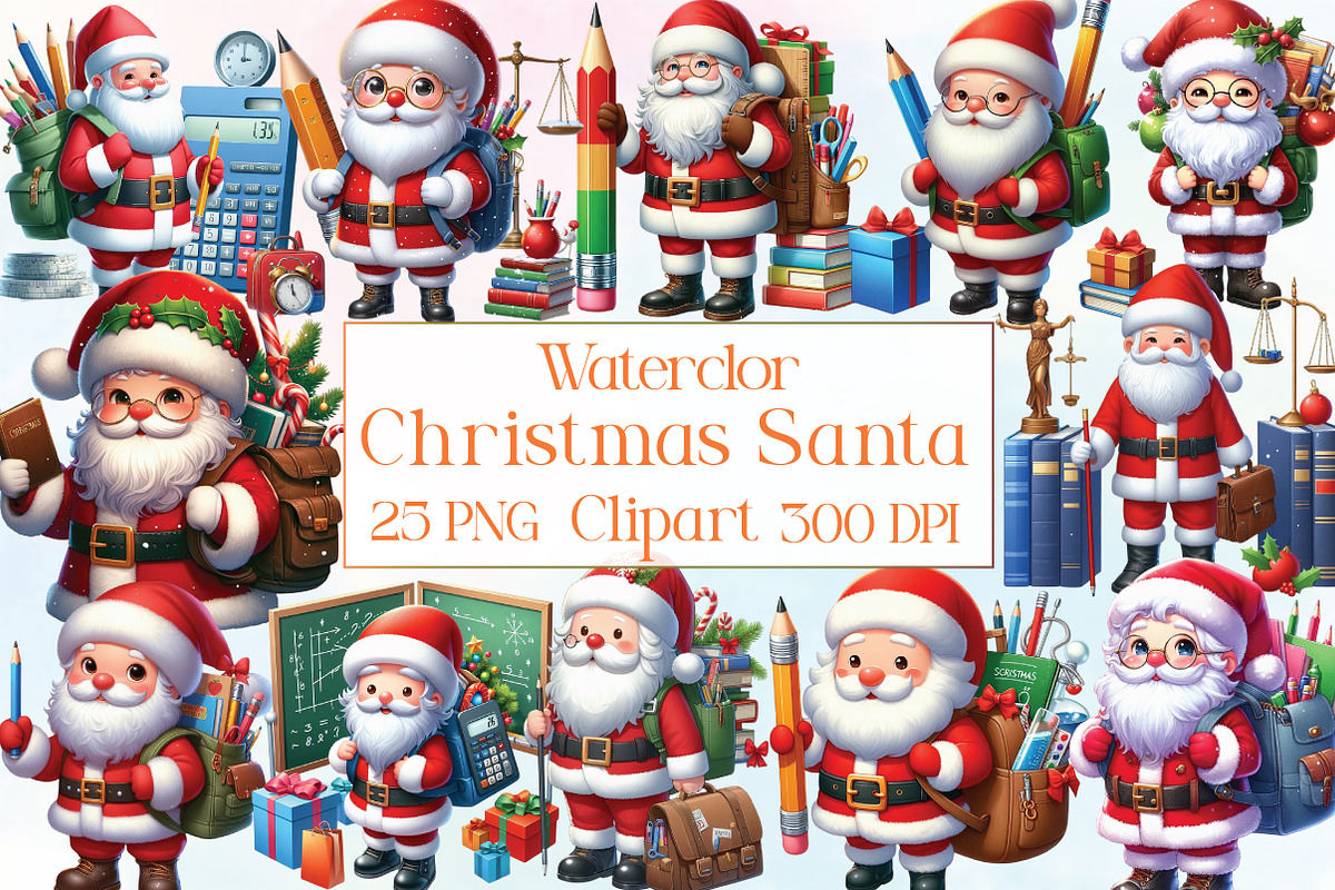 Watercolor Christmas Santa Clipart, an Illustration by CraftArtStudio (Photo 1 of 5)