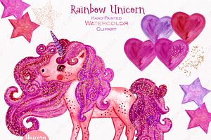 Pink & Gold Rainbow Unicorn Clipart