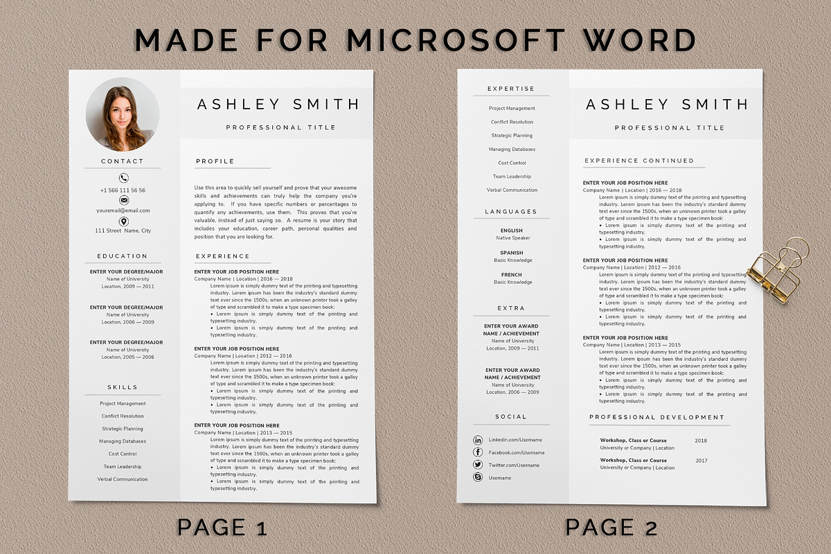 Resume template with photo / CV, a Resume Template by UResume (Photo 3 of 7)