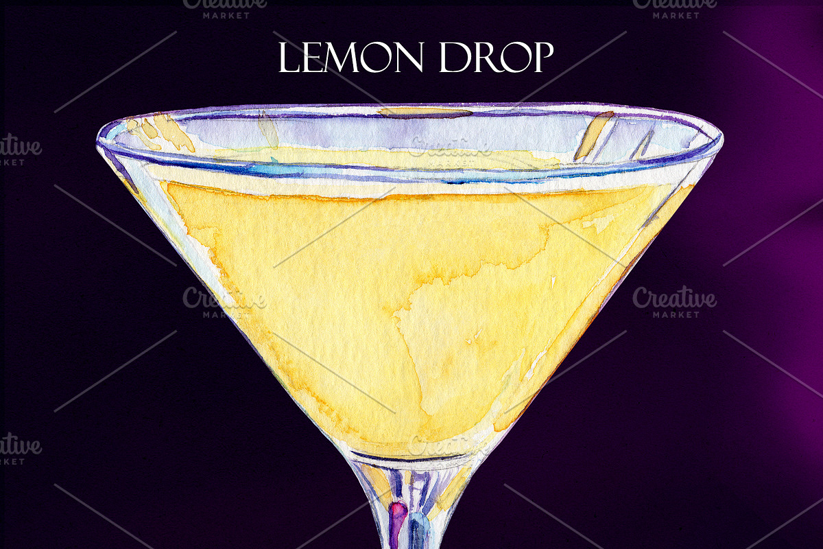 Lemon Drop Watercolor Cocktail, a Food Illustration by Olexandra Mur (Photo 2 of 4)