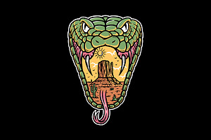 snake head with desert view, an Animal Illustration by gunaonedesign
