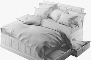 Double Bed With Storage 3d Model