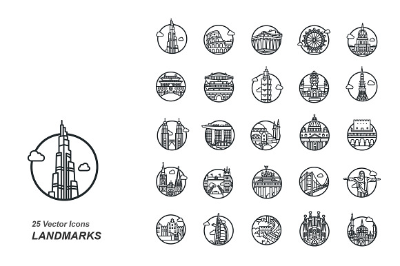 Landmarks Outlines Vector Icons