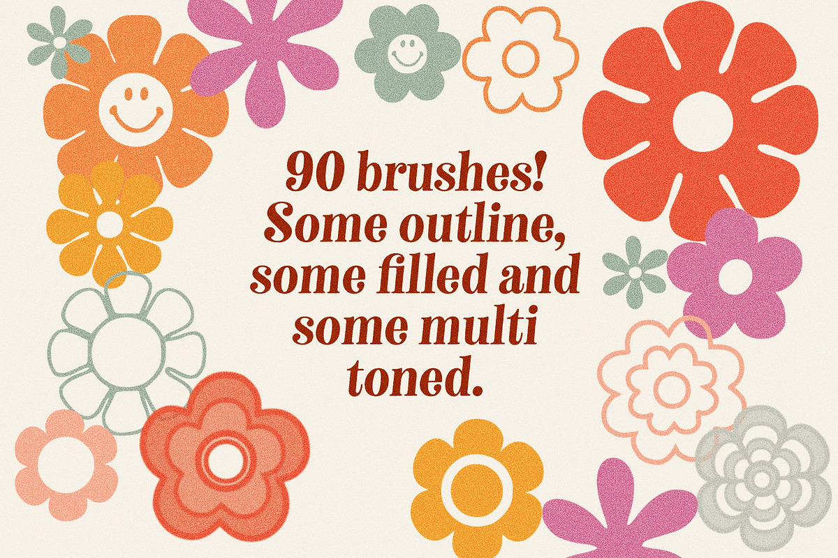 Retro Flowers Procreate Stamp Brush, a Brush Add-On by Dear Darling Design (Photo 3 of 7)