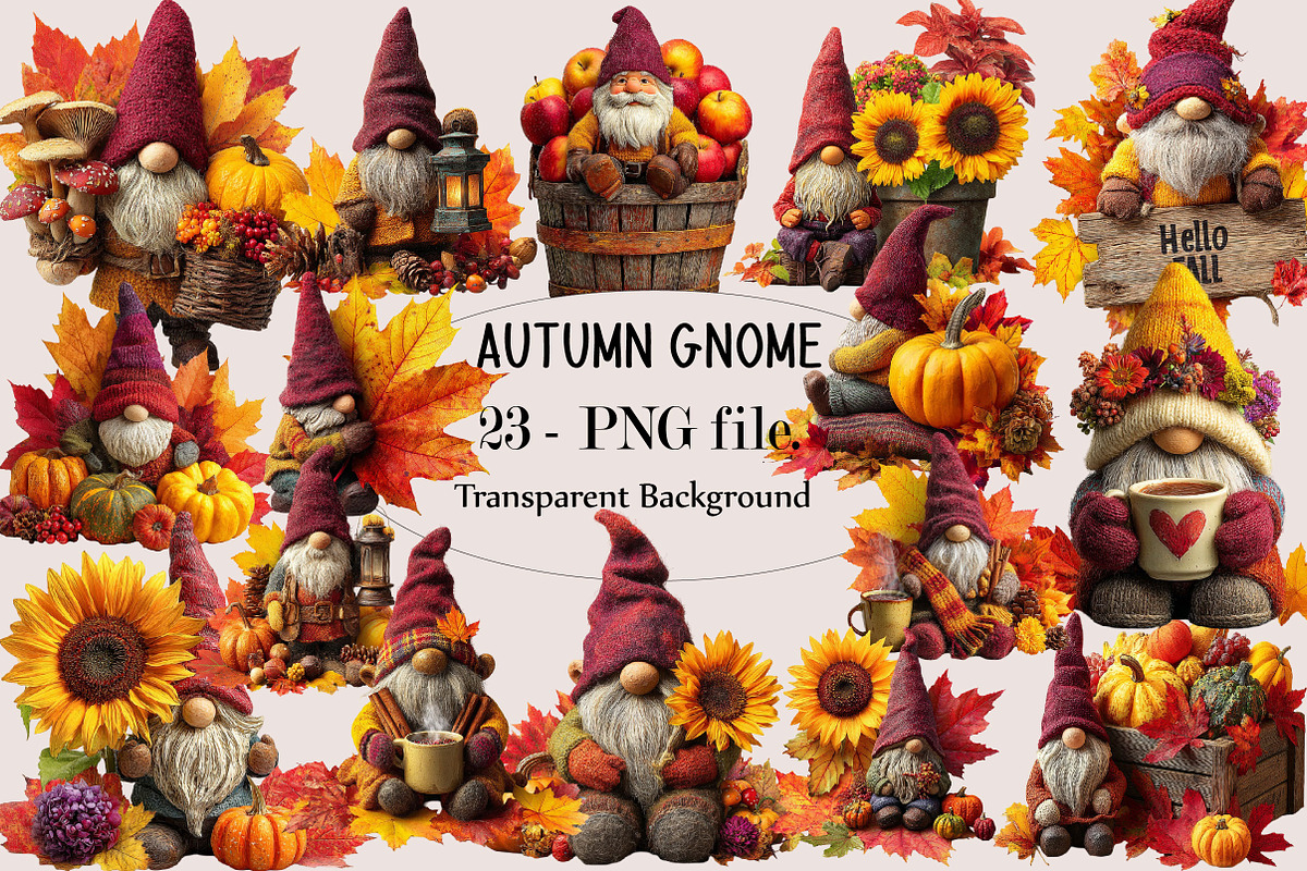 Cute Autumn Gnome PNG Clipart, a Seasonal Illustration by SVGArt (Photo 1 of 5)