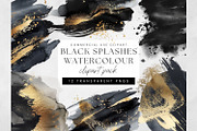 Black and Gold Watercolor Washes PNG, a Decorative Illustration by illuztrate (Thumbnail 1 of 7)