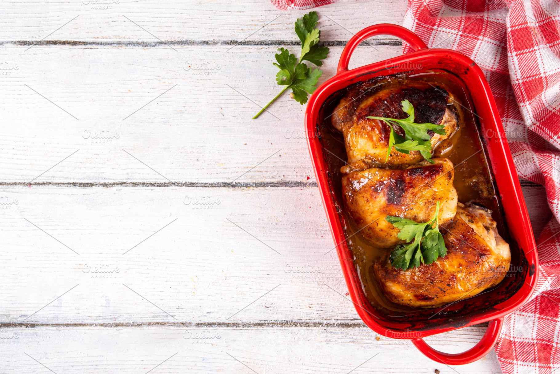 Homemade golden baked chicken legs, a Food & Drink Photo by Rimma