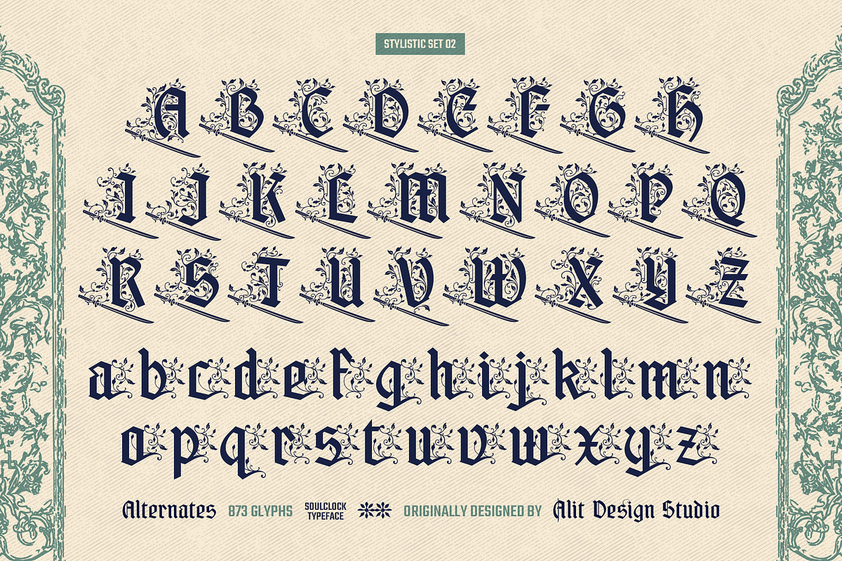 Soul Clock Typeface, a Blackletter Font by alit design (Photo 10 of 20)