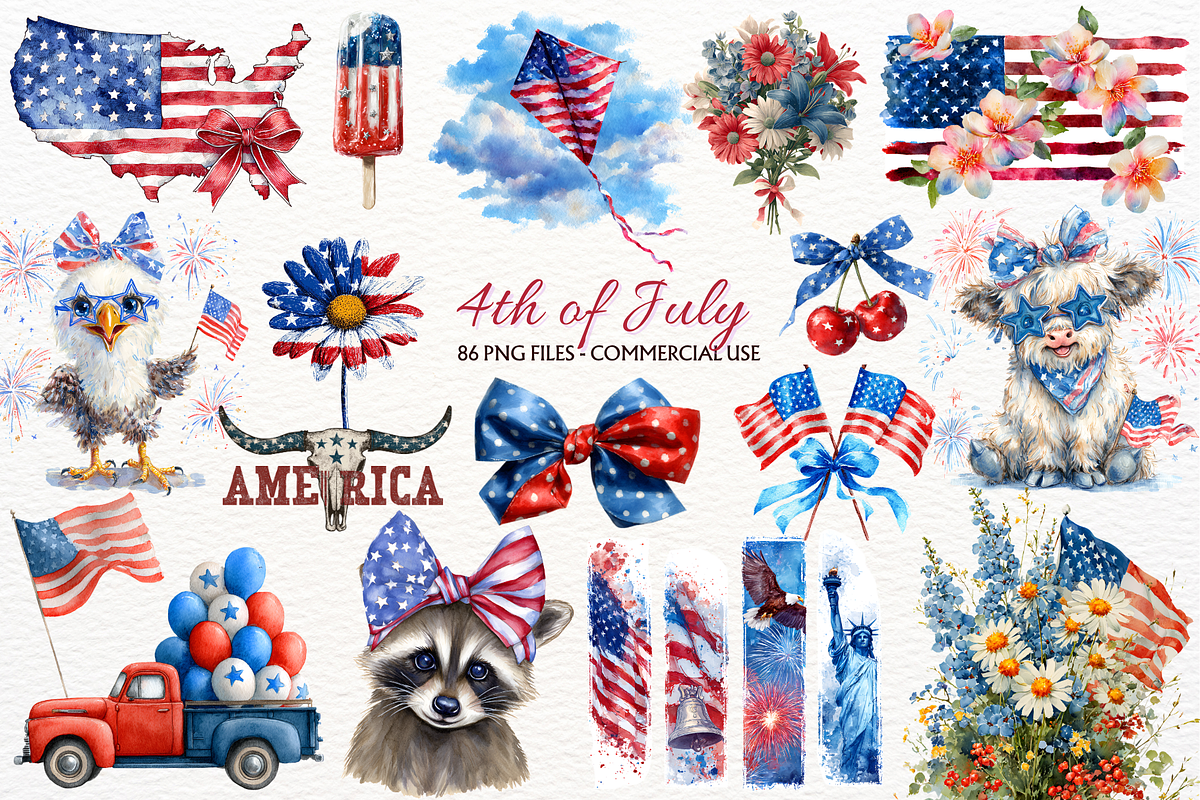 4th of July Clipart Independence Day, a Seasonal Illustration by SugarCloudStudioArt (Photo 1 of 6)