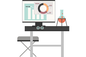 Scientist office with computer, a Technology Illustration by Sky Pics Studio
