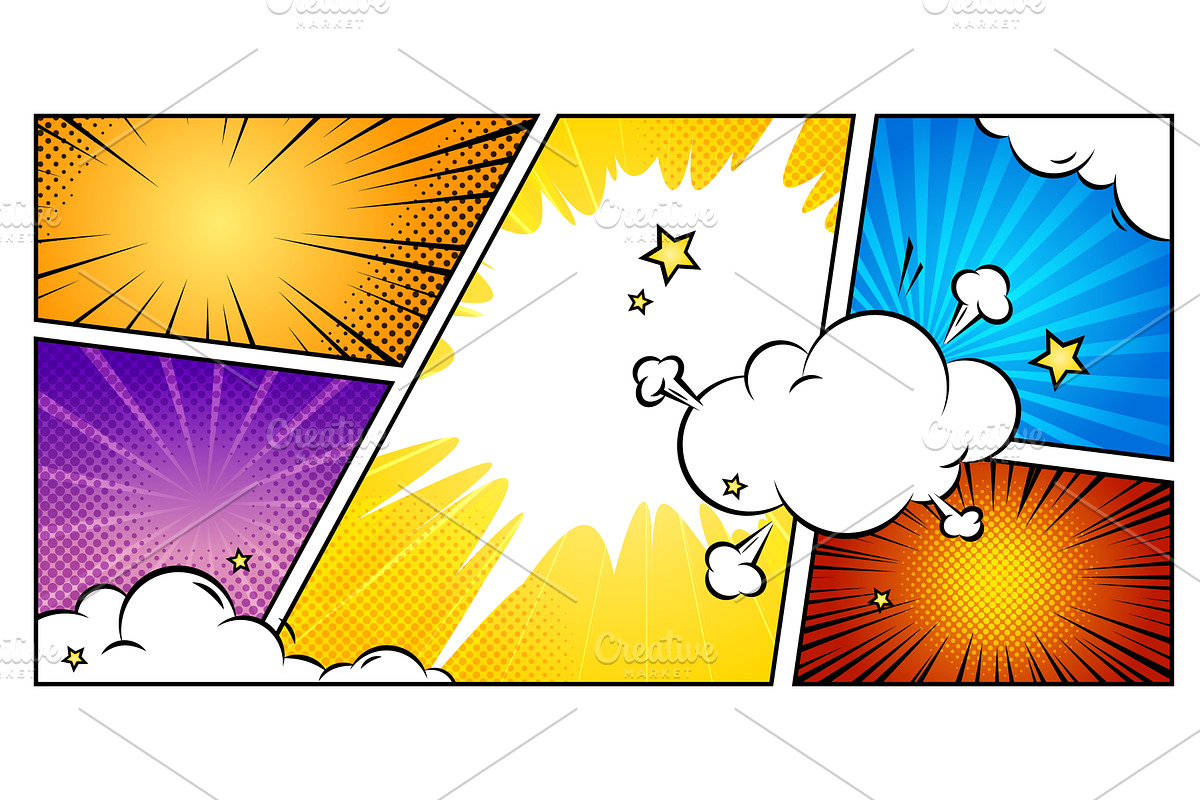 Colorful comic panels with cloud, an Illustration by art PVP - market