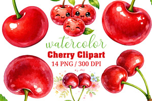 Watercolor Cherry Clipart Set PNG, an Illustration by Craft Nest