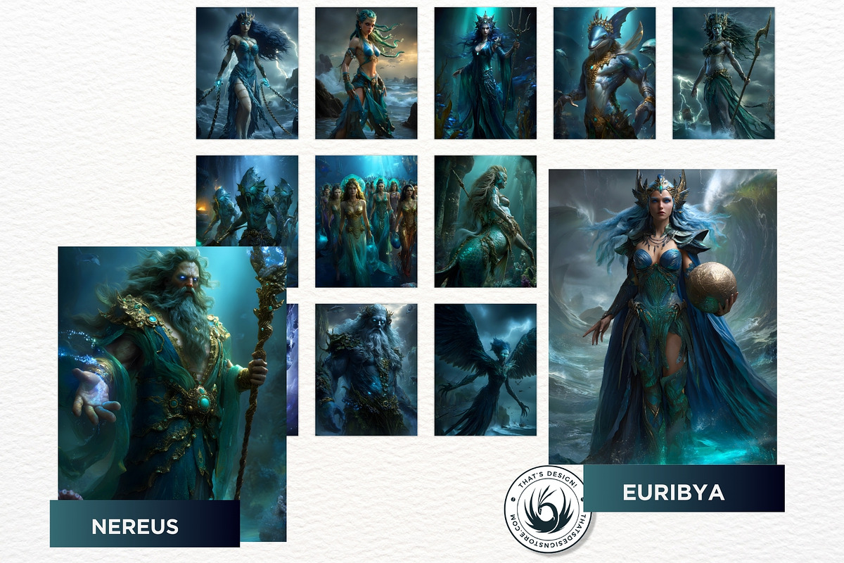 Greek Sea Gods Digital Papers, a Person Illustration by ThatsDesignArt (Photo 6 of 10)