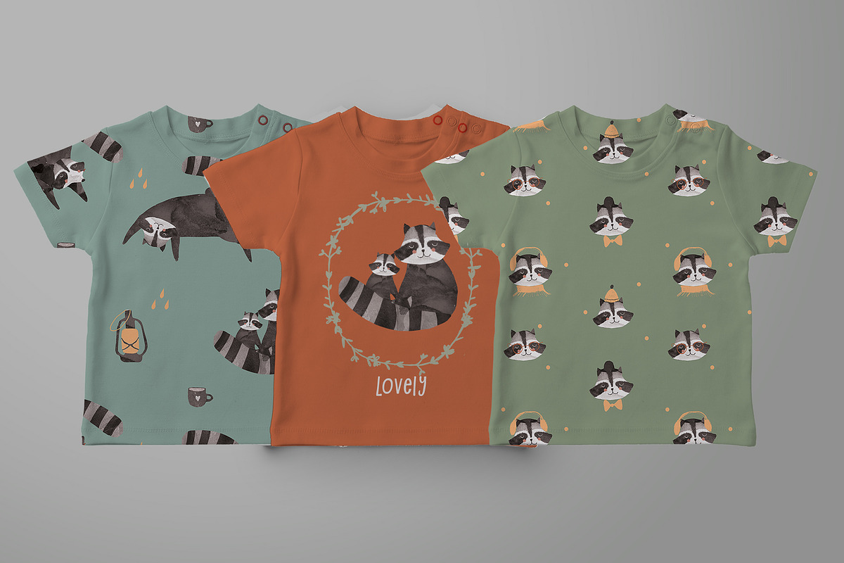 Cute Raccoons Watercolor, a Pattern Graphic by watercolor kamill (Photo 3 of 8)