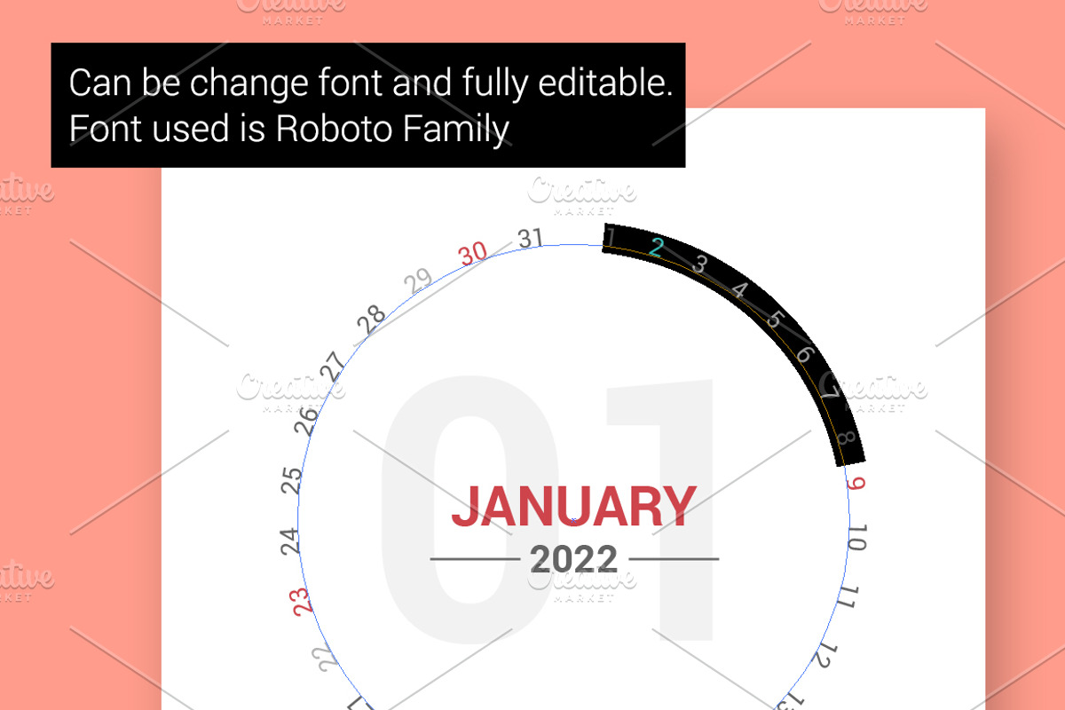 Calendar 2022 Circle Design, a Stationery Template by WORAKAMON Design Studio (Photo 5 of 5)