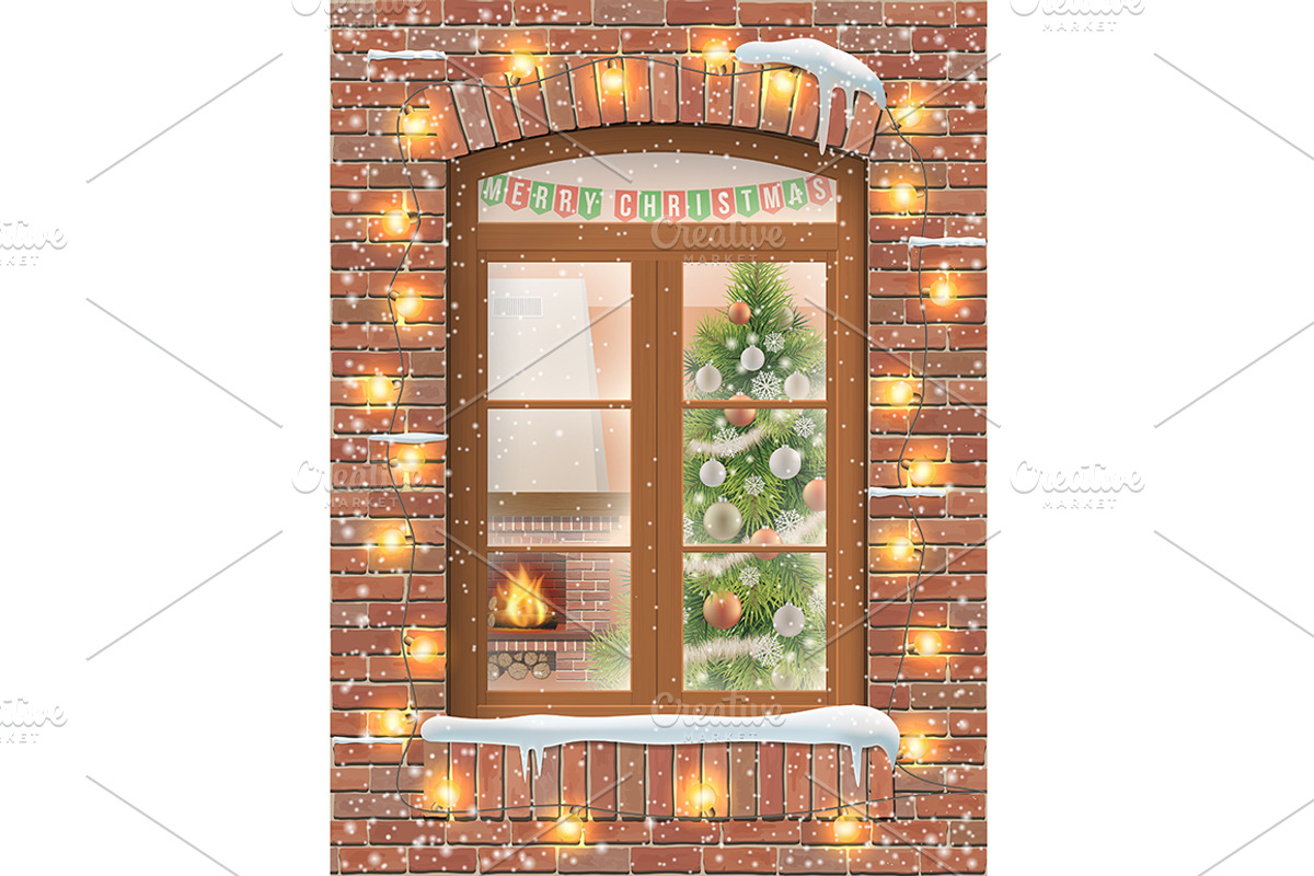 Christmas interior through window, an Illustration by belander