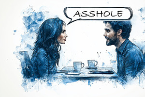 Artistic depiction of intense dialogue between two individuals at a coffee shop, an Illustration by AS photostudio