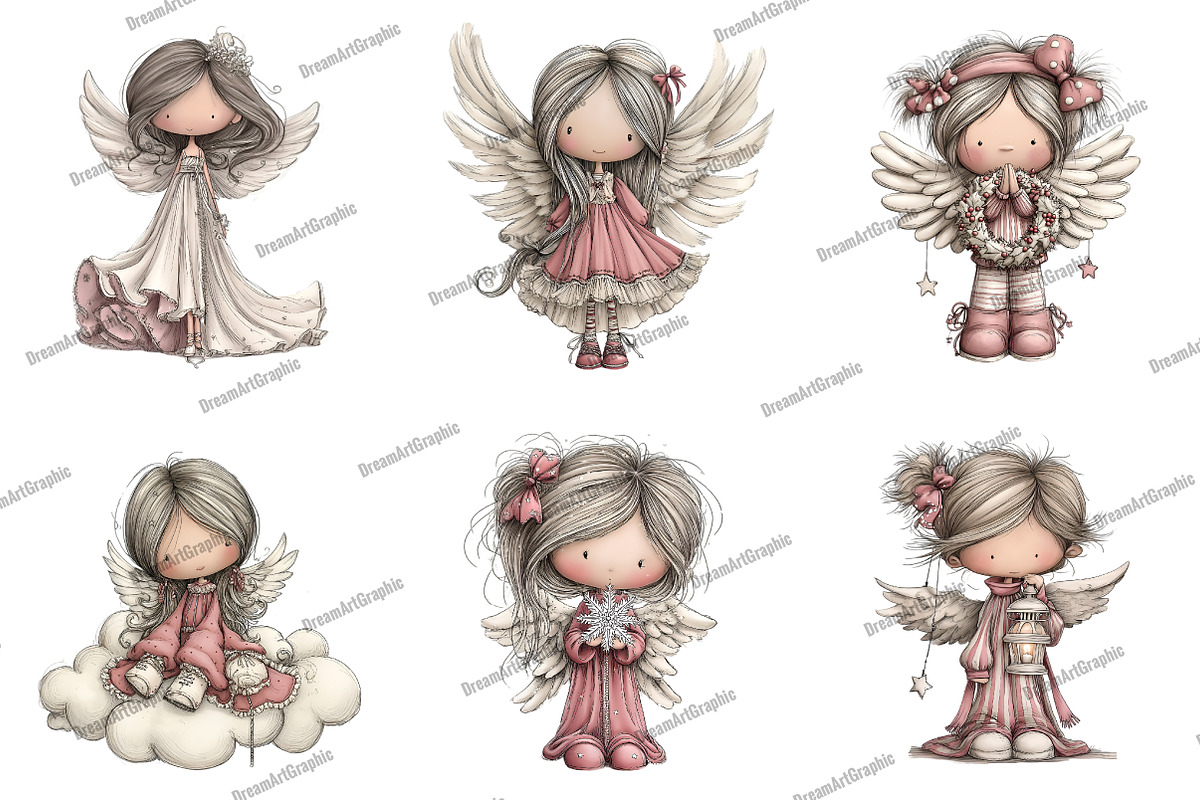 Whimsical Christmas Angel Clipart, an Illustration by DreamArtGraphic (Photo 2 of 5)