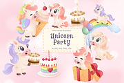 Unicorn Party Clipart, an Object Illustration by Bielousova Art (Thumbnail 1 of 4)