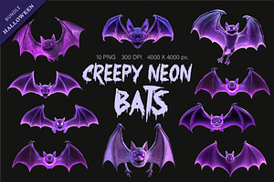 Creepy Neon Bats. Halloween Mascot., an Animal Illustration by KENO Mascots