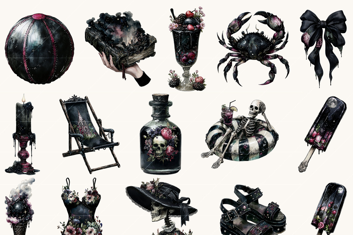 Watercolor Gothic Summer Clipart, a Seasonal Illustration by BusyDaydesign (Photo 4 of 9)