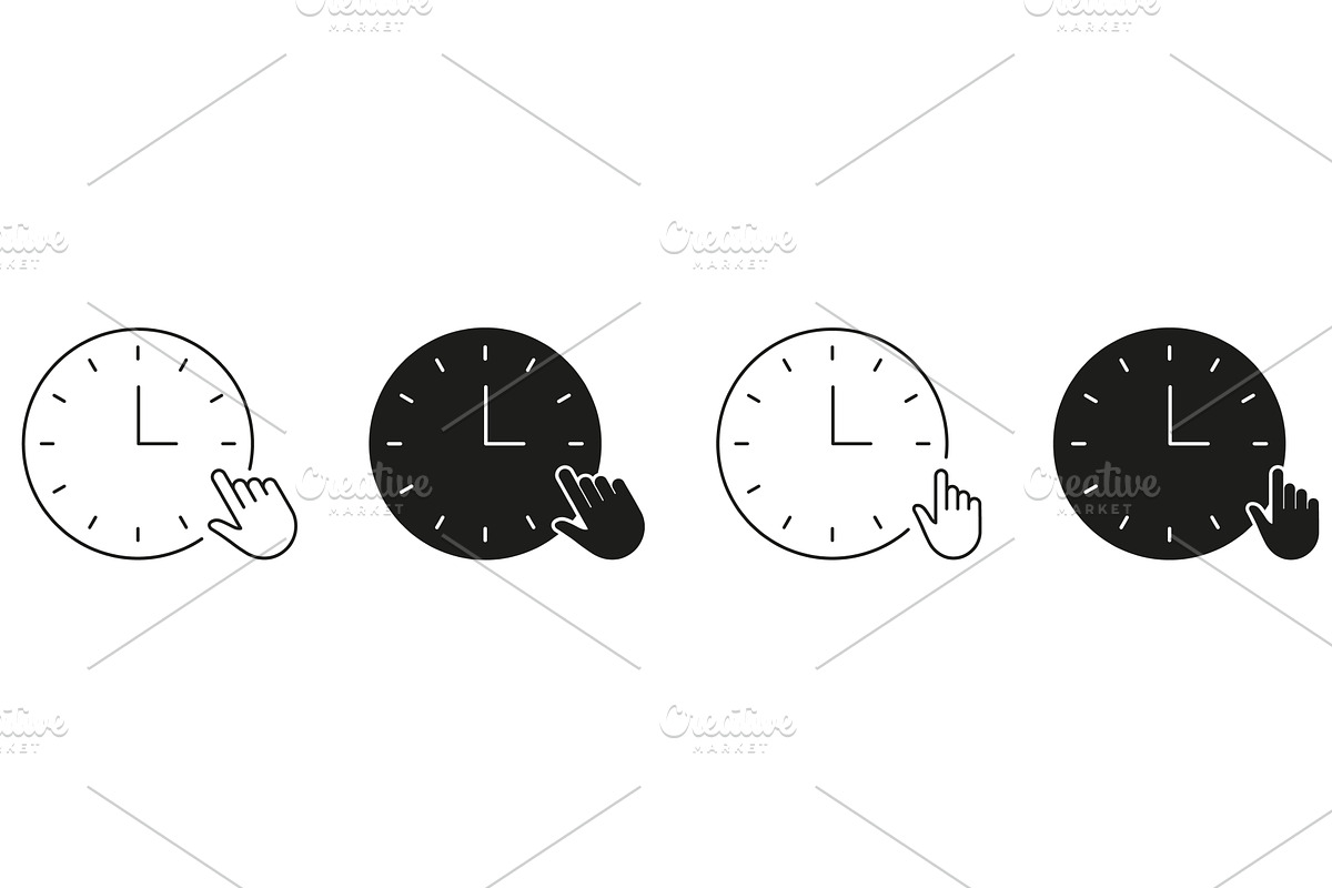 Clock With Hand Pointer Icons, an Object Illustration by Gentle Studio