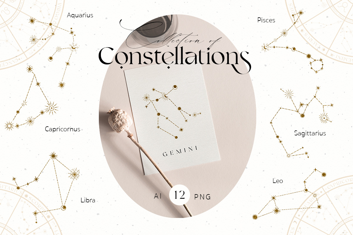 Zodiac Celestial Constellations Set, an Illustration by NassyArt (Photo 5 of 12)