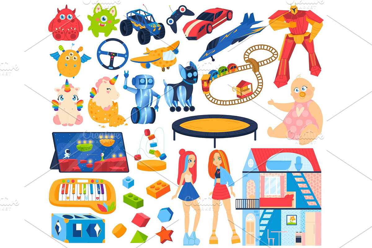 Baby, kids toys for game icon set of, an Object Graphic by seahorsevector